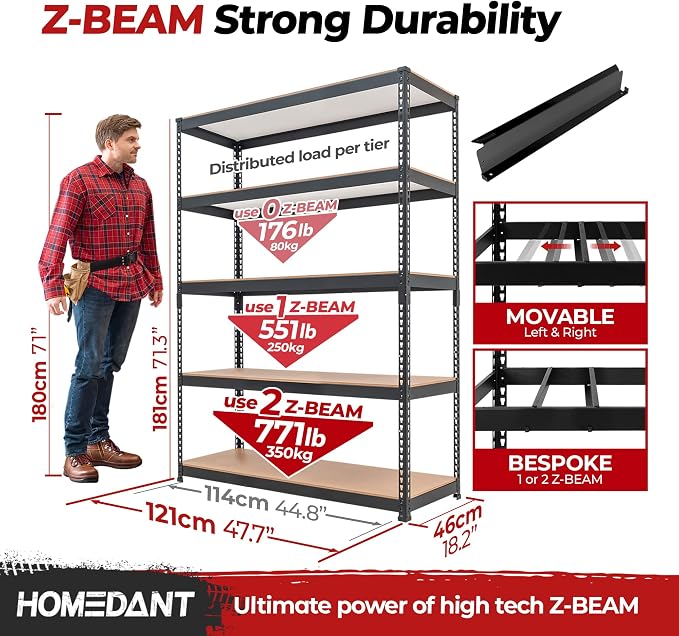 HOMEDANT 5 Tier Laminated Boltless Heavy Duty Garage Storage Adjustable Wide - Image 2