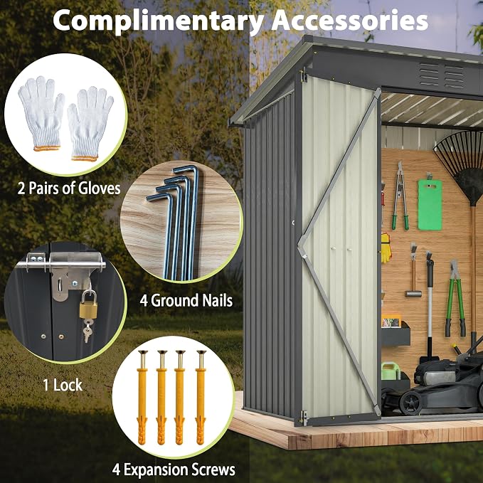 Outdoor Storage Shed, 6 X 4ft Metal Galvanized Steel Garden Shed - Image 6