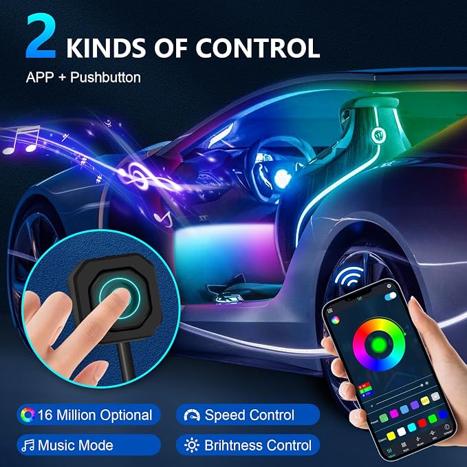 WEBUPAR Dreamcolor Acrylic Car Lights, 6 in 1 LED Strip Lights - Image 3