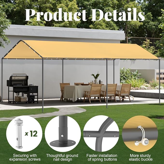GOJOOASIS 10x20 Carport Heavy Duty Portable Garage Shelter Metal Car Canopy Tent - Image 2