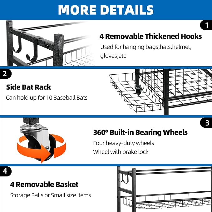 Garage Sports Equipment Organizer, Ball Storage Rack, Garage golf Organizer - Image 5