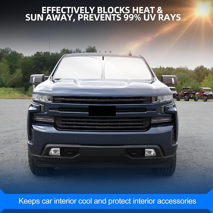 Windshield Sun Shade for Silverado 1500 2019-2025 2026 Foldable Sunshade Custom - Image 7