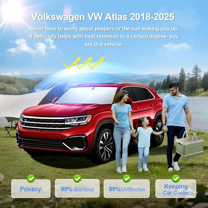 8pcs Car Window Shades for Volkswagen VW Atlas 2018-2025 Accessories, - Image 2