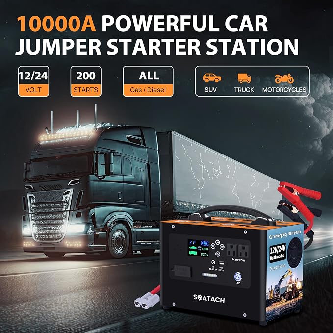 Scatach 10000A Jump Starter, 24V 400W Inverter Battery Jumper Starter Power - Image 2