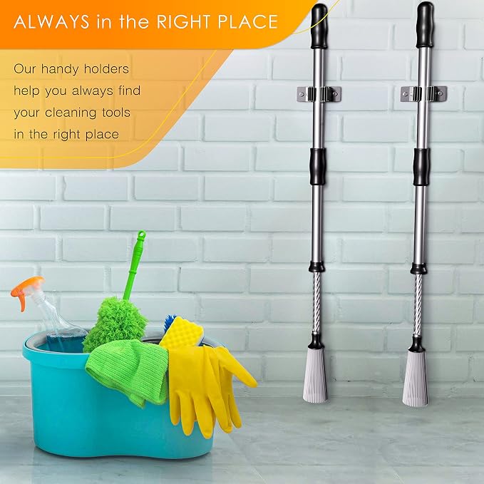 Self Adhesive Broom and Mop Holder Wall Mounted – SUS304 Stainless Steel 2-Slot - Image 5