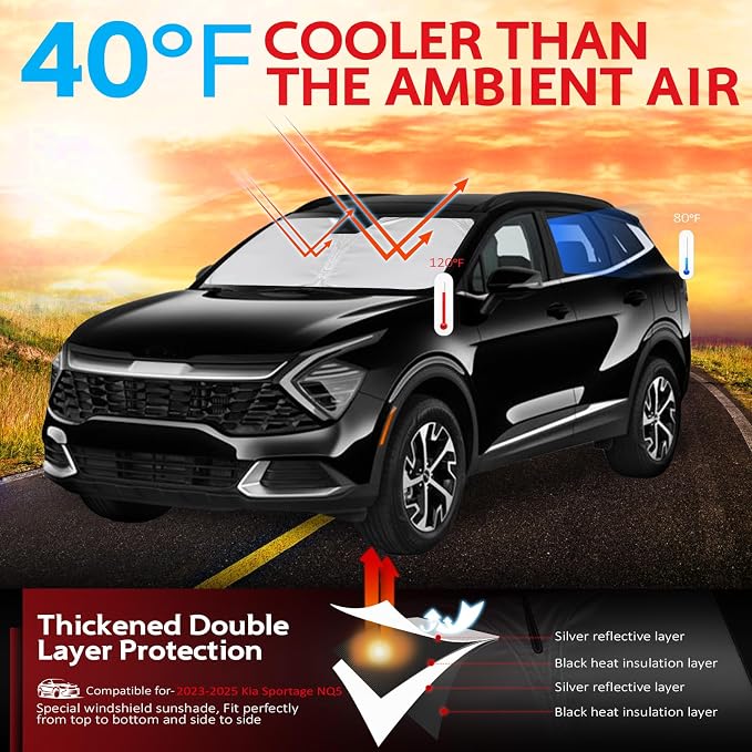 KAYZT Windshield Sun Shade for 2023-2025 2026 Kia Sportage NQ5 Foldable - Image 2