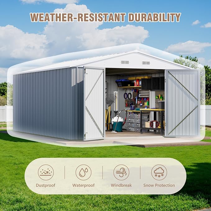 Greesum 10×14 FT Outdoor Storage Shed, Metal Storaged Sheds Without Floor - Image 7