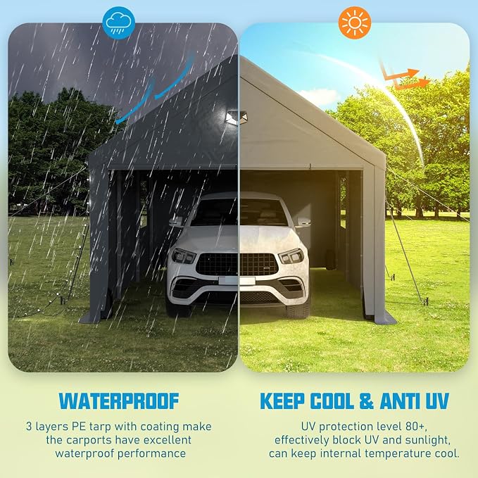 12x20 Carport, Heavy Duty Carport Canopy Garage - Image 6