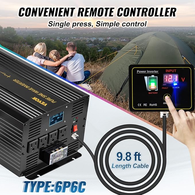 VEVOR Pure Sine Wave Inverter 3500 Watt Power Inverter, DC 12V to AC 120V Car - Image 5