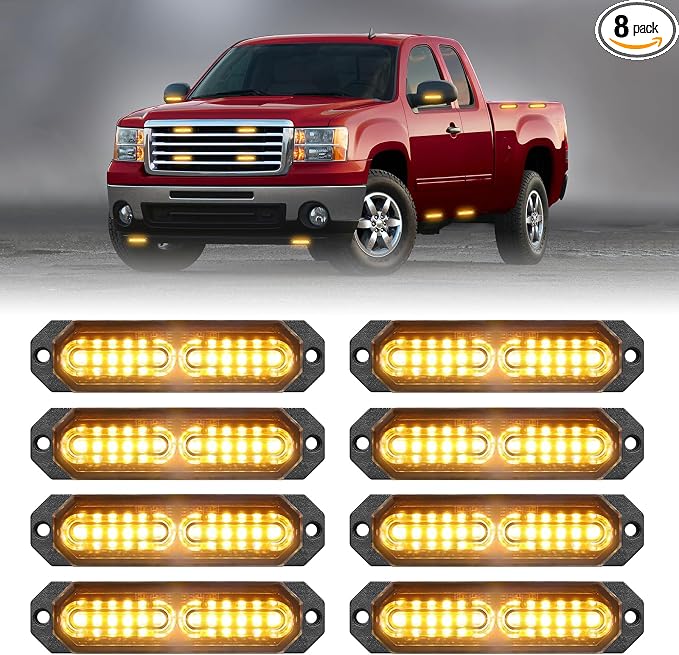 HLauto 1200T Emergency Strobe Grille Lights: 8pcs 12 LED Sync Feature Safety by HLauto