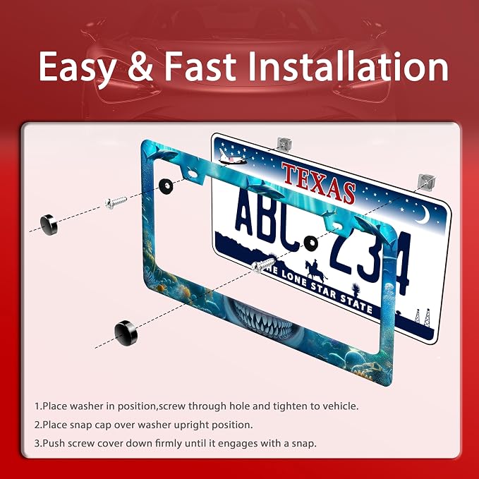 Shark License Plate Frame Ocean Marine Fish License Plate Holder Funny - Image 3