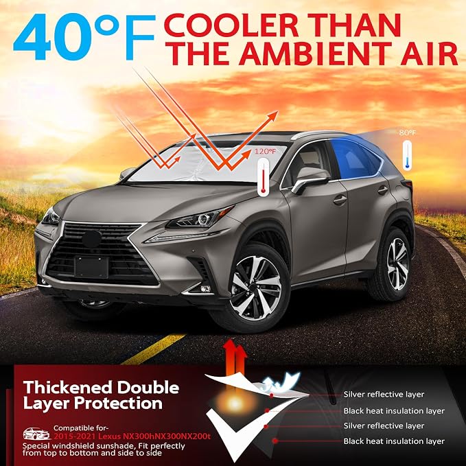 KAYZT Windshield Sun Shade for 2015-2021 Lexus NX NX300h/NX300/NX200t Foldable - Image 2