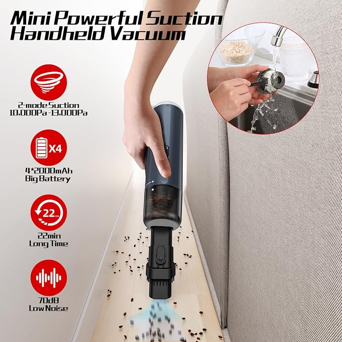 Chuboor Car Vacuum Cleaner High Power Cordless Rechargeable, 16000PA Powerful - Image 7