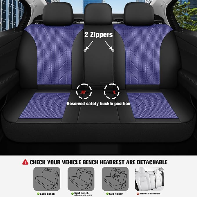 CAROMOP Luxury Faux Leather&Fabric Car Seat Covers Full Set - Image 4