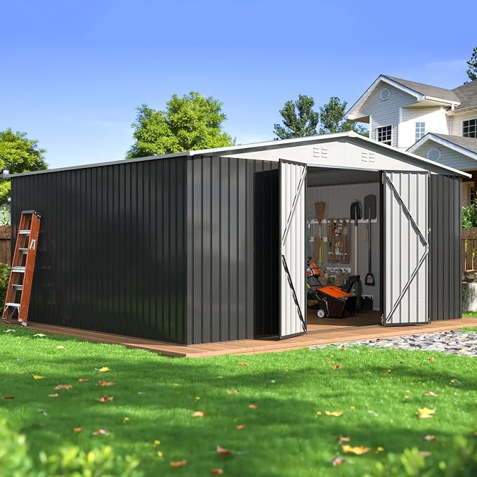 WKM 12x14 FT Outdoor Storage Shed, Utility Metal Tool Storage by Unknown