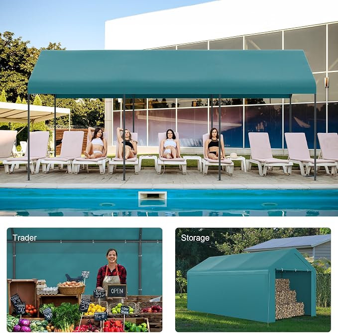 Carport 10x20 Heavy Duty Portable Garage w/Removable Sidewalls & Roll-Up Door - Image 7