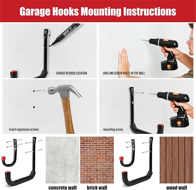 Sinoer 12 Pack Garage Hooks，9.8" & 3.5" Utility Storage Hook - Image 7