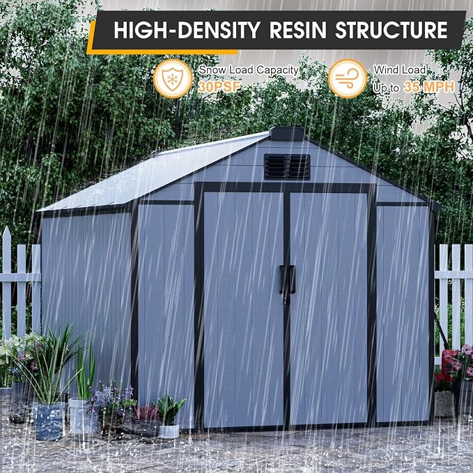 8 x 10 FT Plastic Tool Shed, All-Weather Outdoor Garden Tool Shed - Image 7