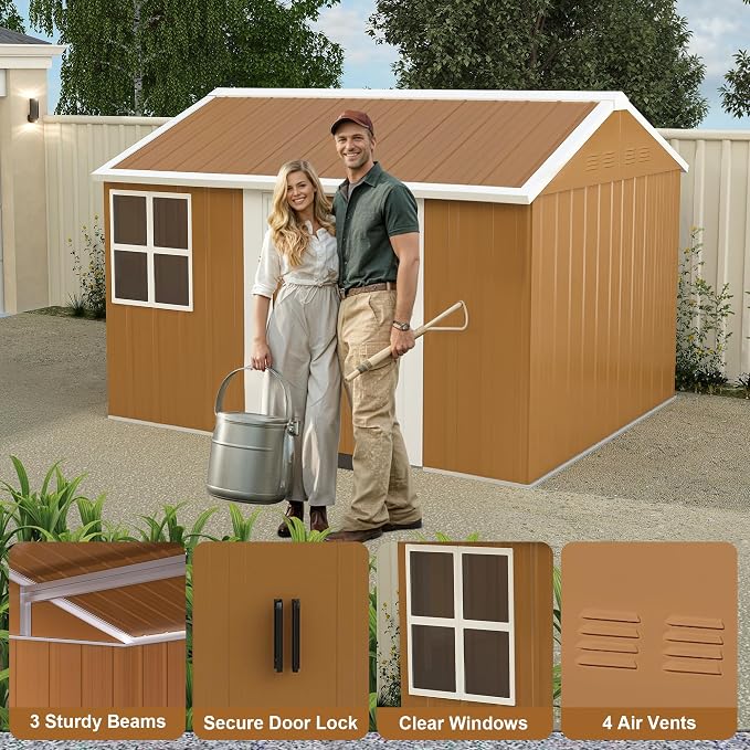 10 x 8 FT Outdoor Storage Shed, Metal Garden Tool Shed - Image 3