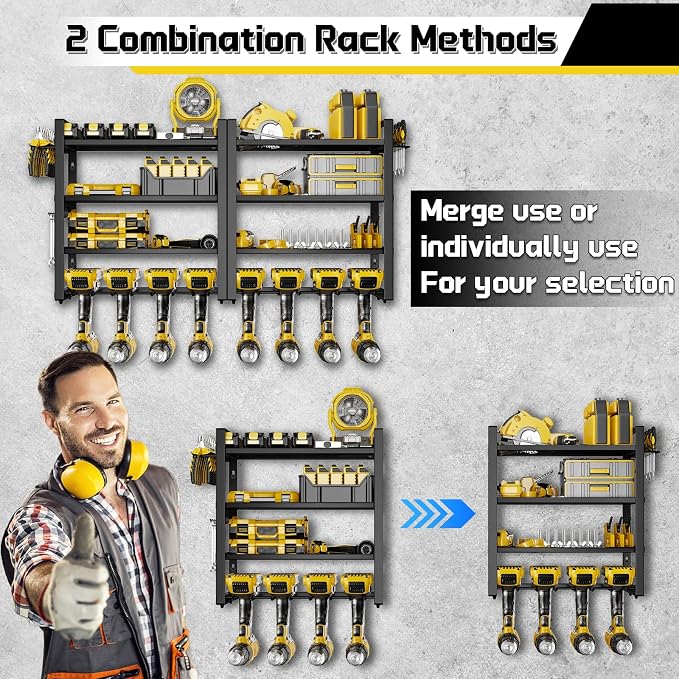 Large Power Tool Organizer Wall Mount, 8 Cordless Drill Holder, 4 Tier Metal - Image 8