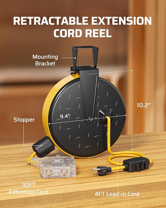 DEWENWILS 30 Ft Retractable Extension Cord Reel, Ceiling/Wall Mount 16/3 Gauge - Image 7