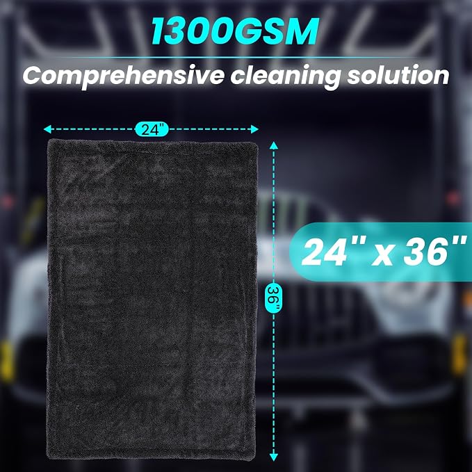 2 Pack 1300 GSM Car Drying Towel, Double-Sided Microfiber Towels - Image 2