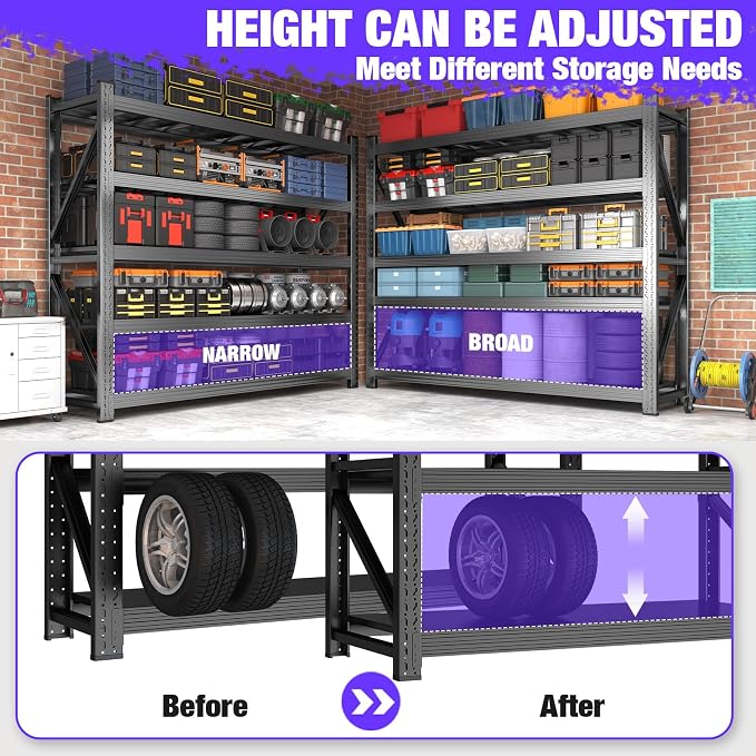 Metal Garage Shelving Unit, Heavy Duty 5-Tier Adjustable Wire Storage Rack - Image 5