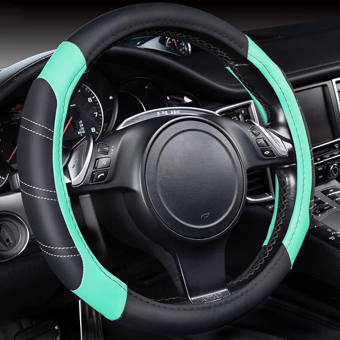 CAR PASS Line Rider Microfiber Leather Sporty Steering Wheel Cover Universal by CARPASS