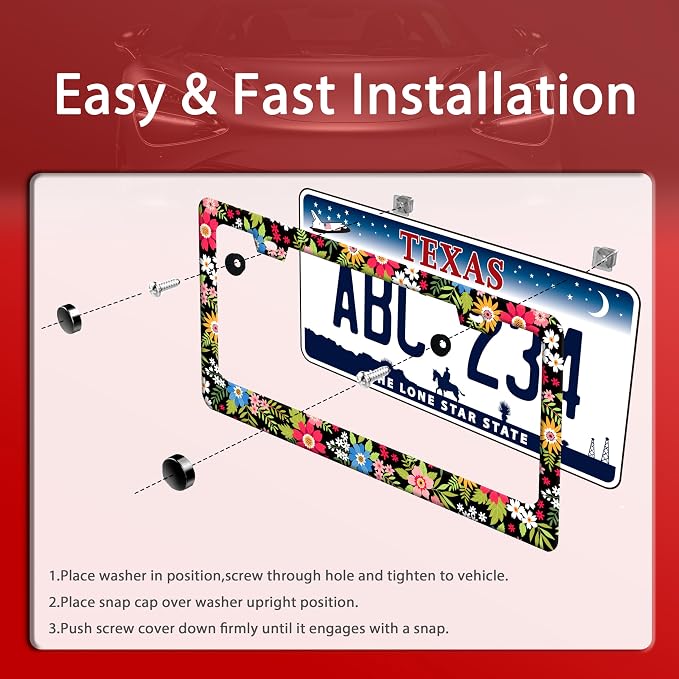 Folk Art Flowers License Plate Frame Funny Colorful License Plate Frames - Image 3