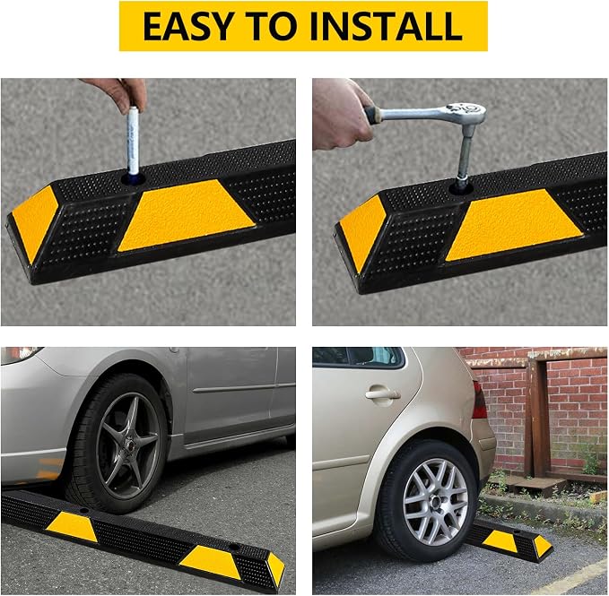 72" Car Parking Stopper, Heavy Duty Rubber Parking Curb Wheel Stops - Image 7