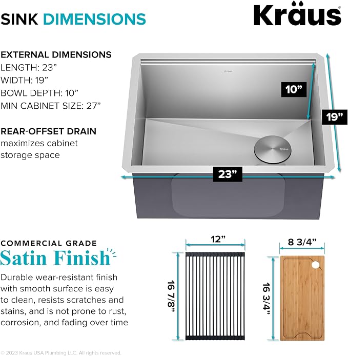 KRAUS Kore 23-Inch Undermount Workstation 16 Gauge Single Bowl Stainless Steel - Image 4
