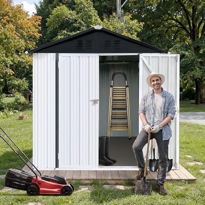 6 x 4 FT Outdoor Storage Metal Shed, Bike Garden Tool Shed - Image 2