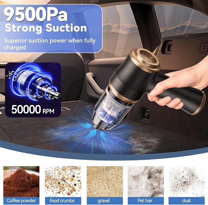 Mini Car Vacuum Portable Cordless Handheld Vacuum Cleaner and Air Duster 2 in 1 - Image 2