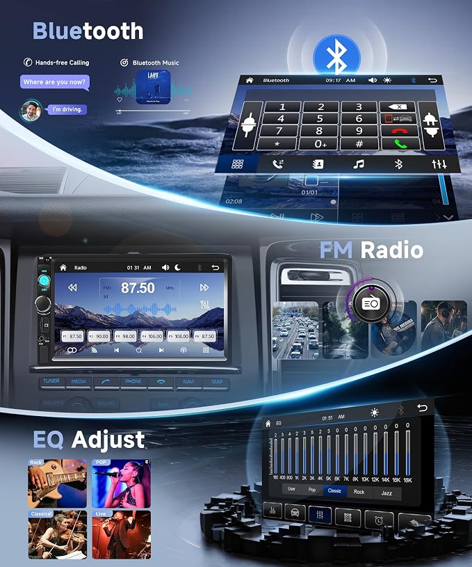 Double Din Car Radio with Bluetooth iOS/Android Mirror Link, 7 Inch Touch - Image 3