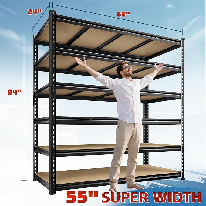 55" W Storage Shelves, 3060LBS Garage Shelving Heavy Duty, 6-Tier Heavy Duty - Image 2