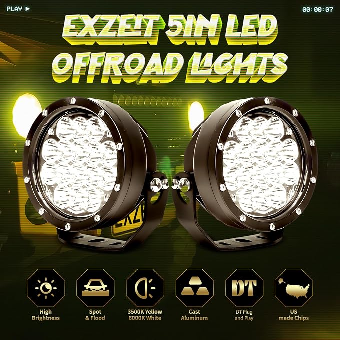 EXZEIT 160W 5 Inch Driving Lights, 11200 Lumens Round Fog Lights Offroad Lights - Image 5