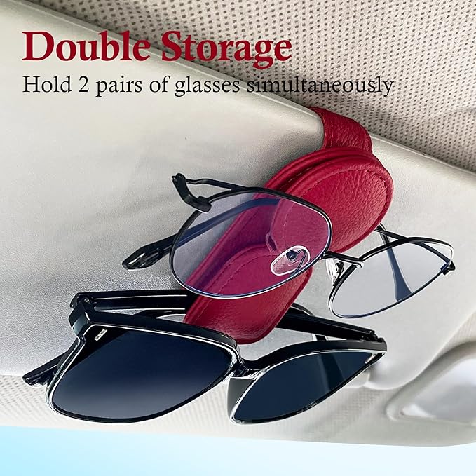 KIWEN 2 Pack Sunglasses Holder for Car Visor, Magnetic Leather Sunglass - Image 3