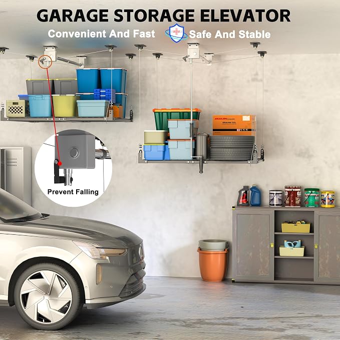 Overhead Garage Storage Rack, 4x4FT Ceiling Storage Racks Lift, Adjustable - Image 5