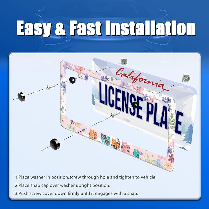 Cat and Flowers License Plate Frame Beautiful Floral Animals License Plate - Image 3