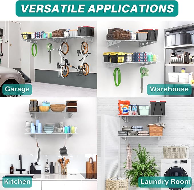 EVERHANGER Wall Mounted Garage Shelves, 2 x 4 ft Metal Storage Shelves - Image 7