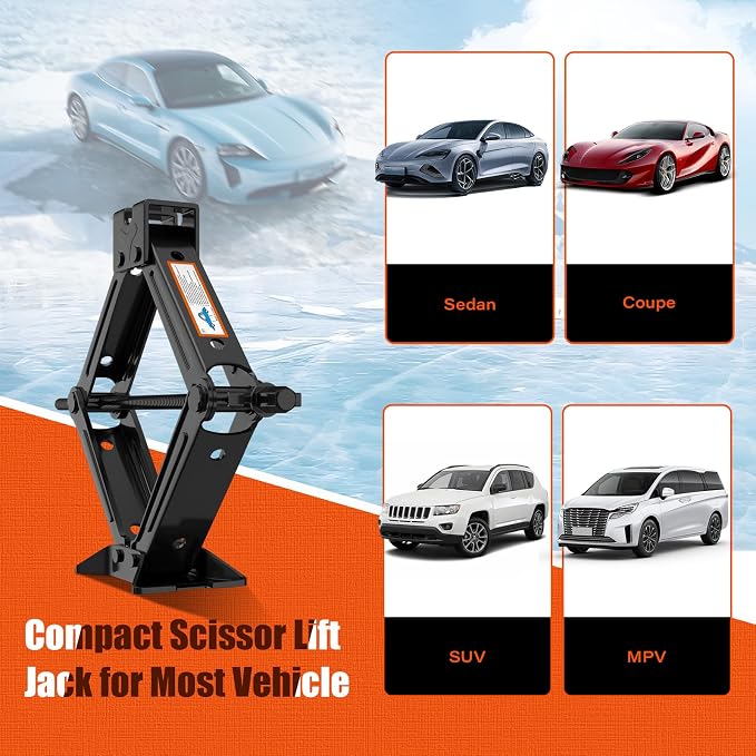 Scissor Jack for Car, 2 Ton Car Jack Kit for Sedan, Universal Tire Changing Kit - Image 3