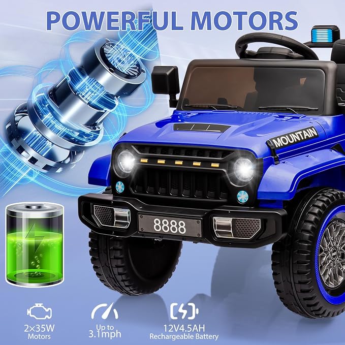 12V Kids Ride On Truck Car, Battery Powered Electric Vehicles - Image 3