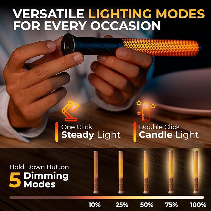 LED Candle Light, Cordless Table Lamps, Bedside Lamps w/2 Modes, Rechargeable - Image 5