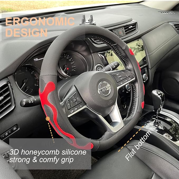 PINCTROT D Shaped Comfy Grip Steering Wheel Cover, Anti-Slip Design, Flat - Image 2