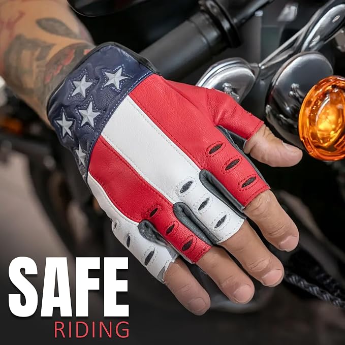 Hugger American Flag Fingerless Leather Gloves - Image 4