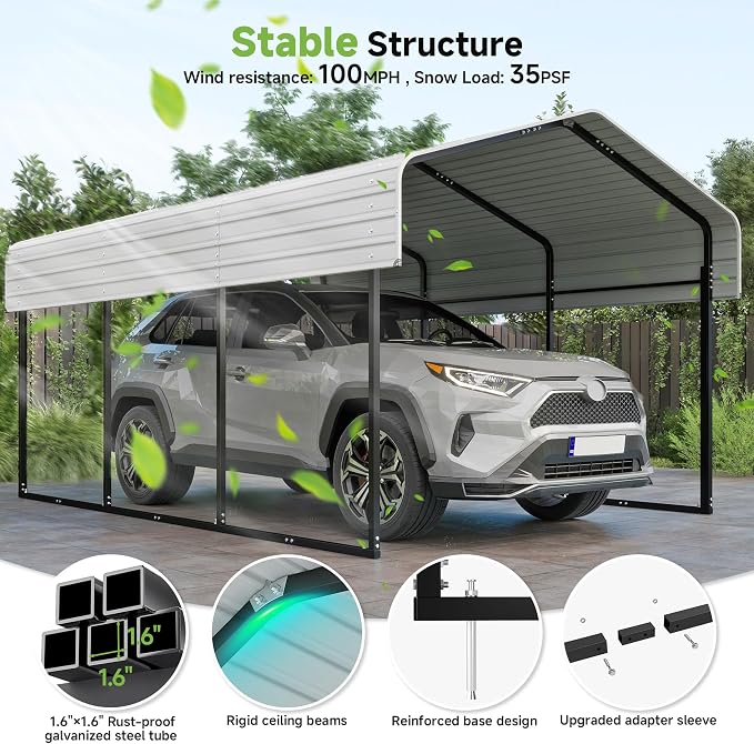 Real Relax 10×15FT Heavy Duty Carport, Metal Car Port Multi-Use Outdoor Storage - Image 4