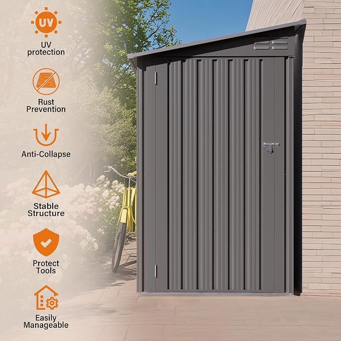 4 x 9 FT Lean to Shed with Windows, Metal Sheds & Outdoor Storage with 2 Vents - Image 7