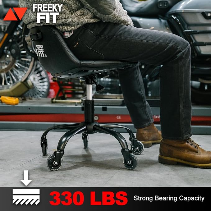 Rolling Stool with Wheels, Garage Shop Stool with Backrest, Roller Seat with - Image 3