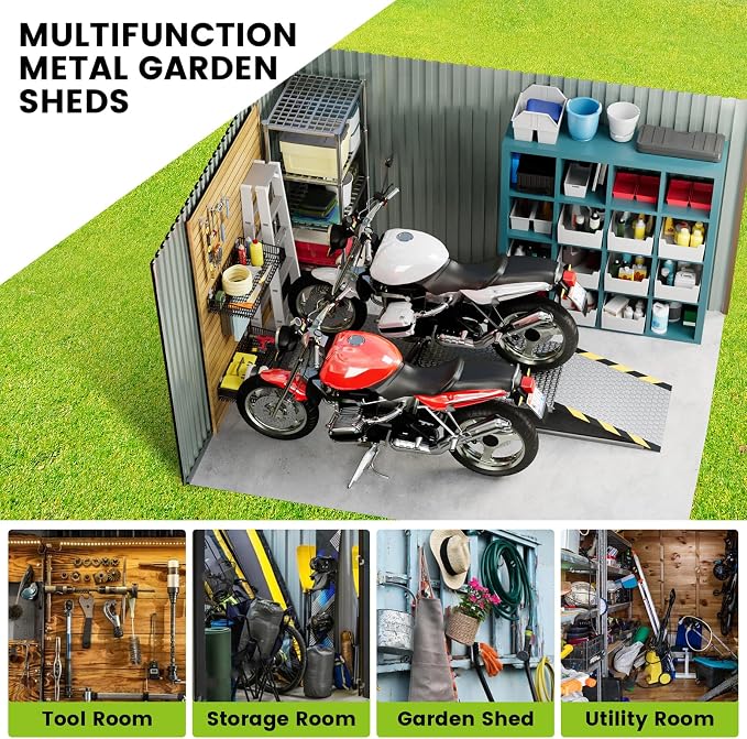 8X12FT Outdoor Metal Storage Shed, Lockable Weatherproof Garden Shed - Image 7