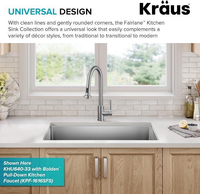 KRAUS Fairlane 33-inch Undermount Double Bowl 18-Gauge Stainless Steel Kitchen - Image 6